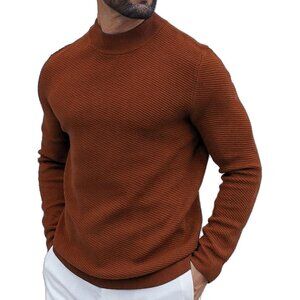 Coofandy Men Terracotta Mock Turtleneck Knitted Half Neck Pullover Sweaters